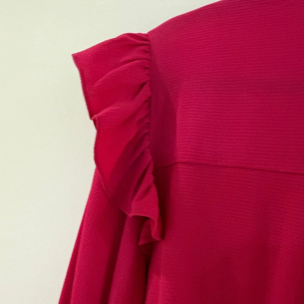 CeCe Shoulder Ruffle Hot Pink / Raspberry Top - Picture 6 of 12